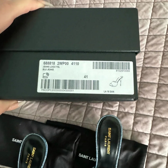 New In Box YSL Saint Laurent LA 16 Denim Mule Size 41 Heels 👠 Open toe shoes - Picture 9 of 9